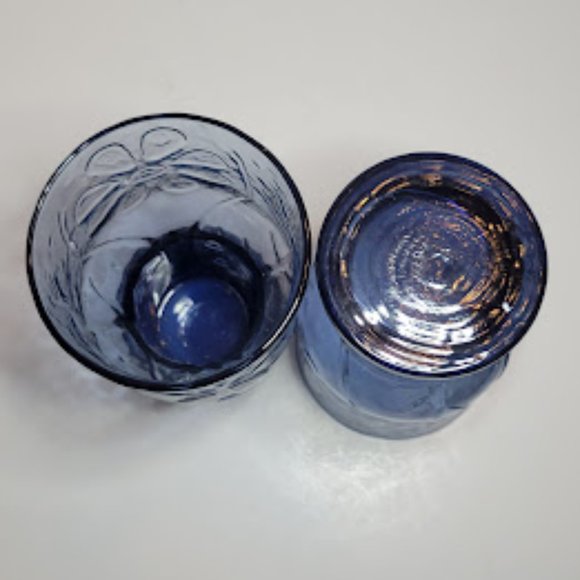 SET OF 2 VINTAGE 1970's LIBBEY BLUE GLASS TUMBLERS COUNTRY GARDEN DAISEY 6" - Picture 5 of 6